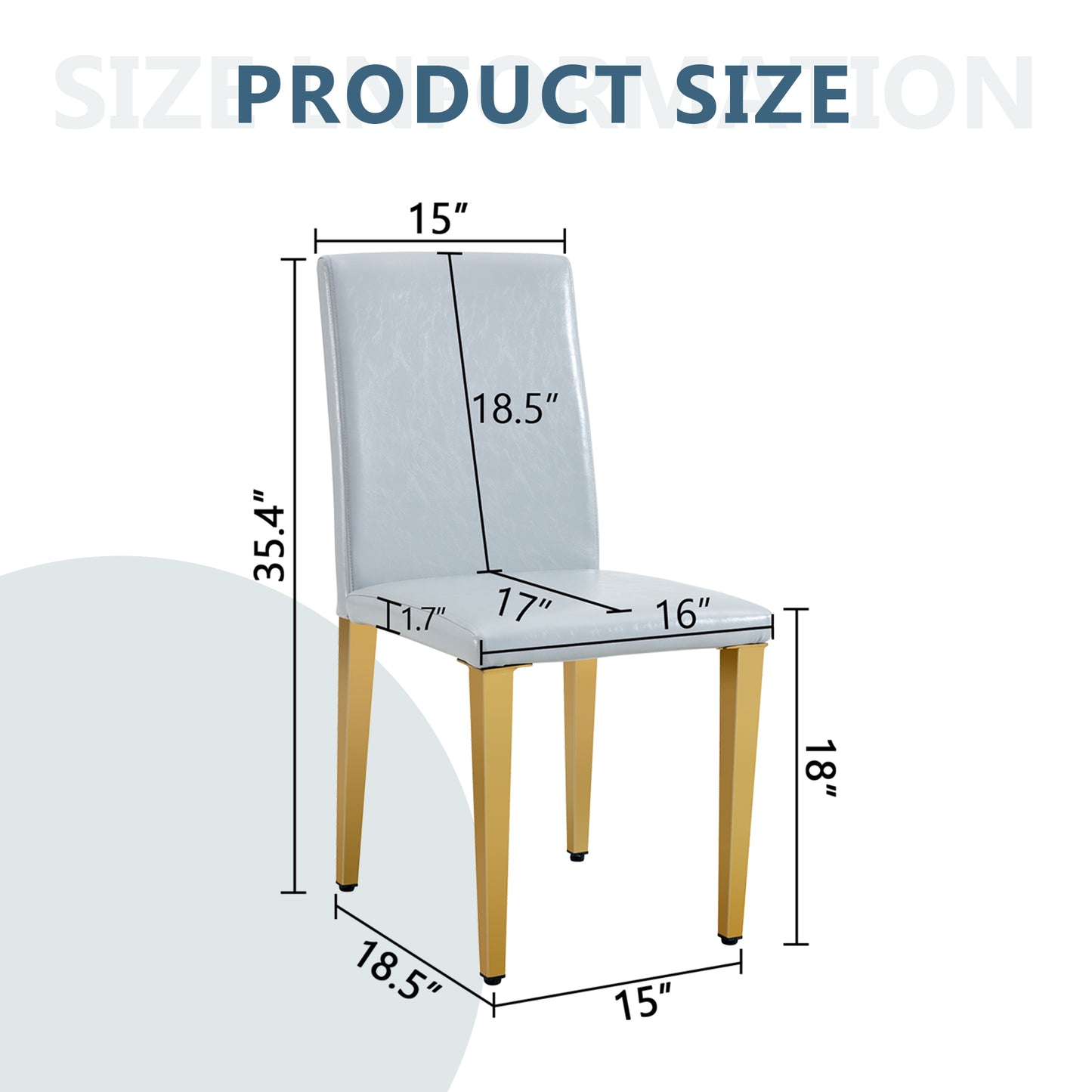 Set Of 2 Light Gray PU Dining Chairs,35.4in High, 18.5in Ergonomic