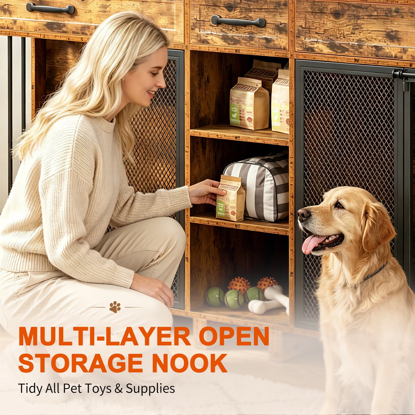 Large Wooden Dog Crate Furniture with Storage and Multi-Function Design