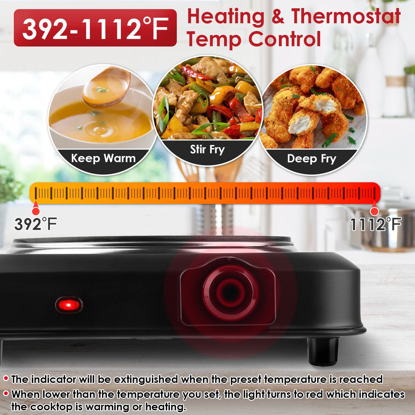 Portable Infrared Single Burner Hot Plate with 7.5in Glass Cooktop 1200W Stepless Temp Control