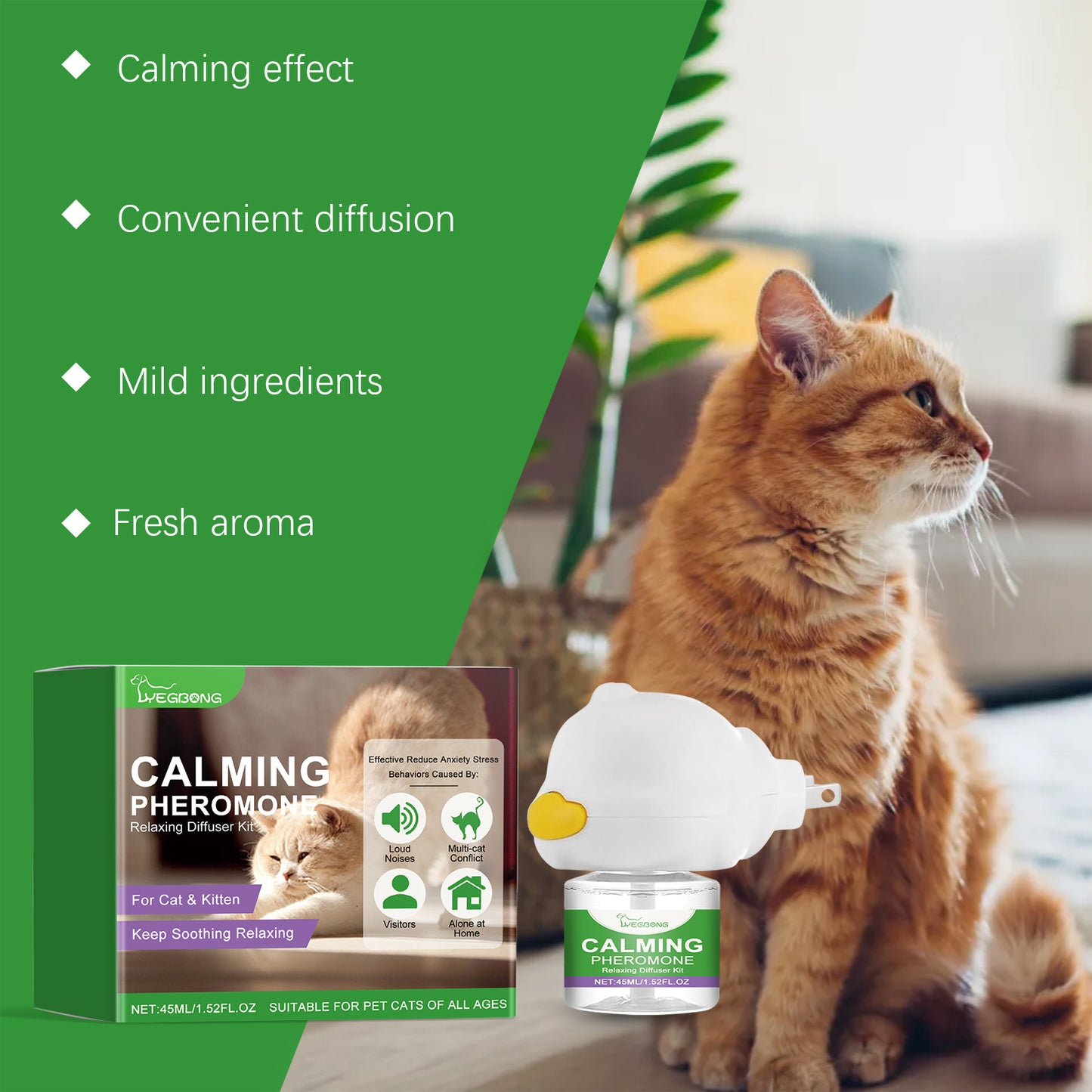 Cat Calming Pheromone Diffuser Kit 45ml Stress Relief for Anxious Cats