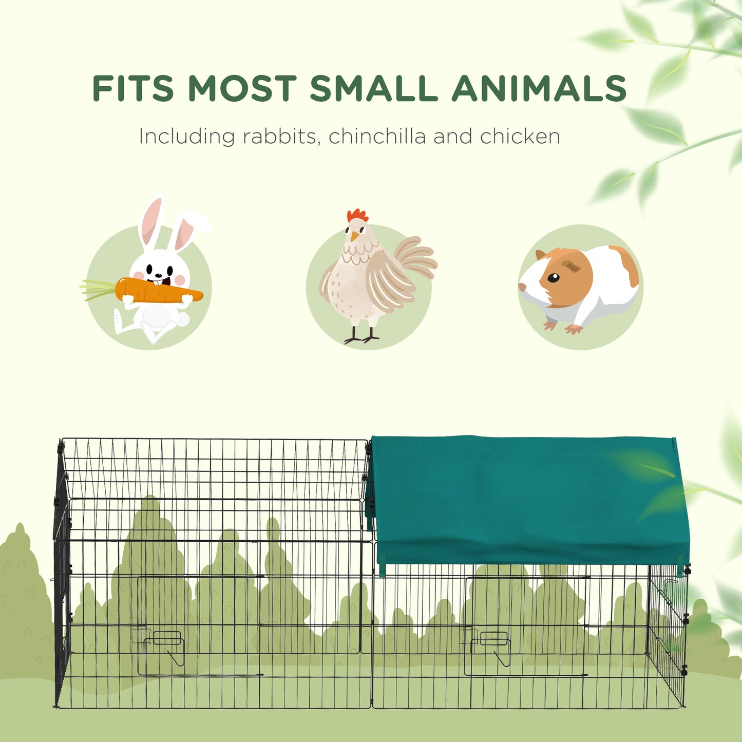 73-Inch Small Animal Playpen with Roof for Rabbits, Chickens, Chinchillas - Green