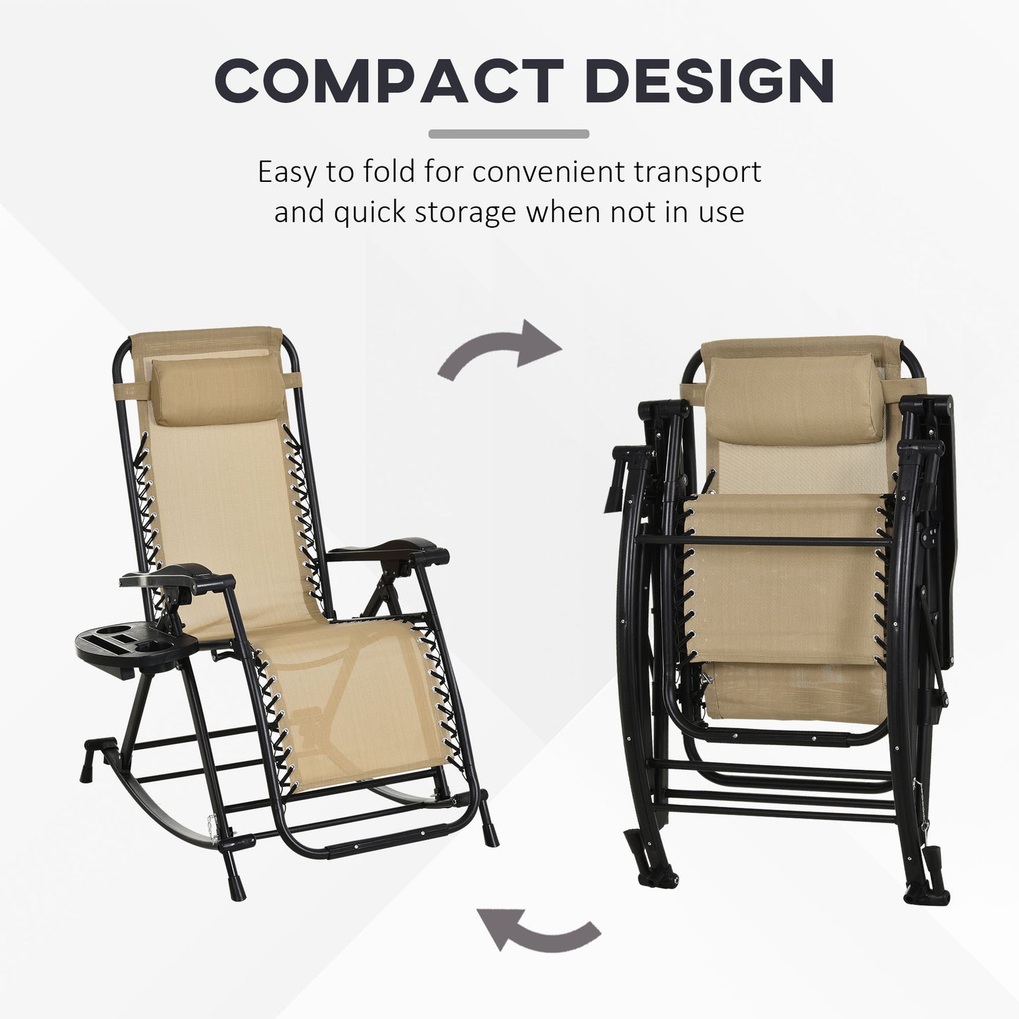 Zero Gravity Rocking Chairs - Set of 2 with Cup Holder & Pillow, Beige