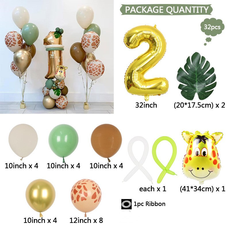 Green Leaf Jungle Animal Birthday Balloons - Digital Aluminum Film Decor Set