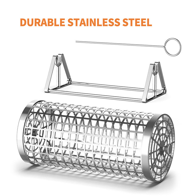 Portable Stainless Steel BBQ Grill Basket for Outdoor Smoking and Grilling