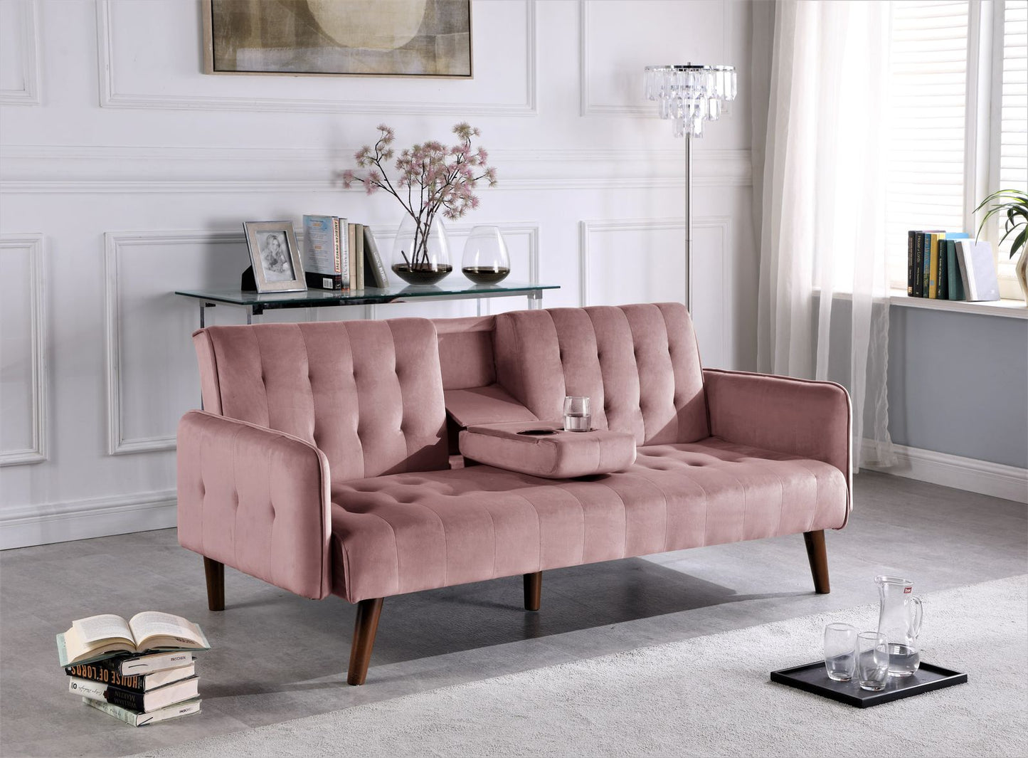 72 Sleeper Sofa Bed - Convertible Folding Backrest To Full With Cup