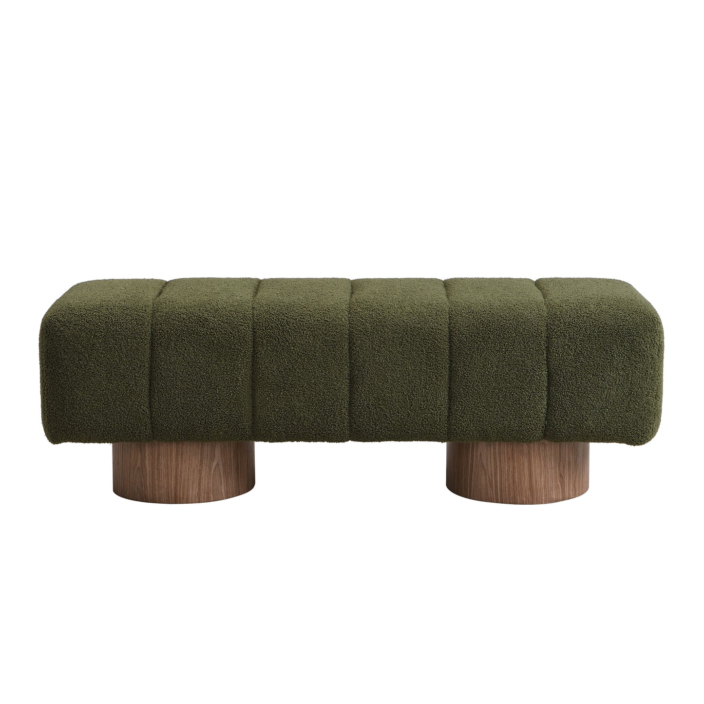 Upholstered Dining Bench - Green Boucle Fabric, No Assembly
