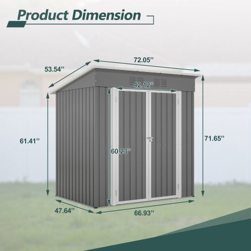 6x4 Outdoor Metal Garden Tool Storage Shed with Lockable Door and Floor Frame - Gray