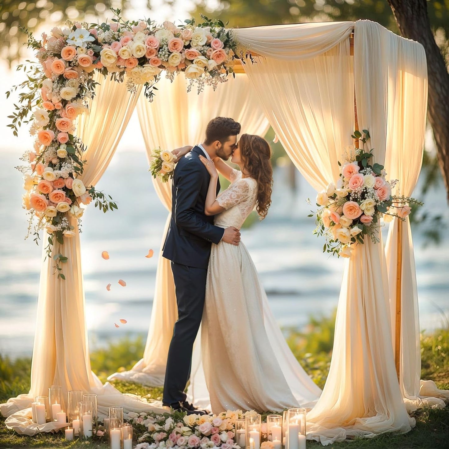 Wedding Arch Draping Fabric - 2 Panels, Beige, Polyester