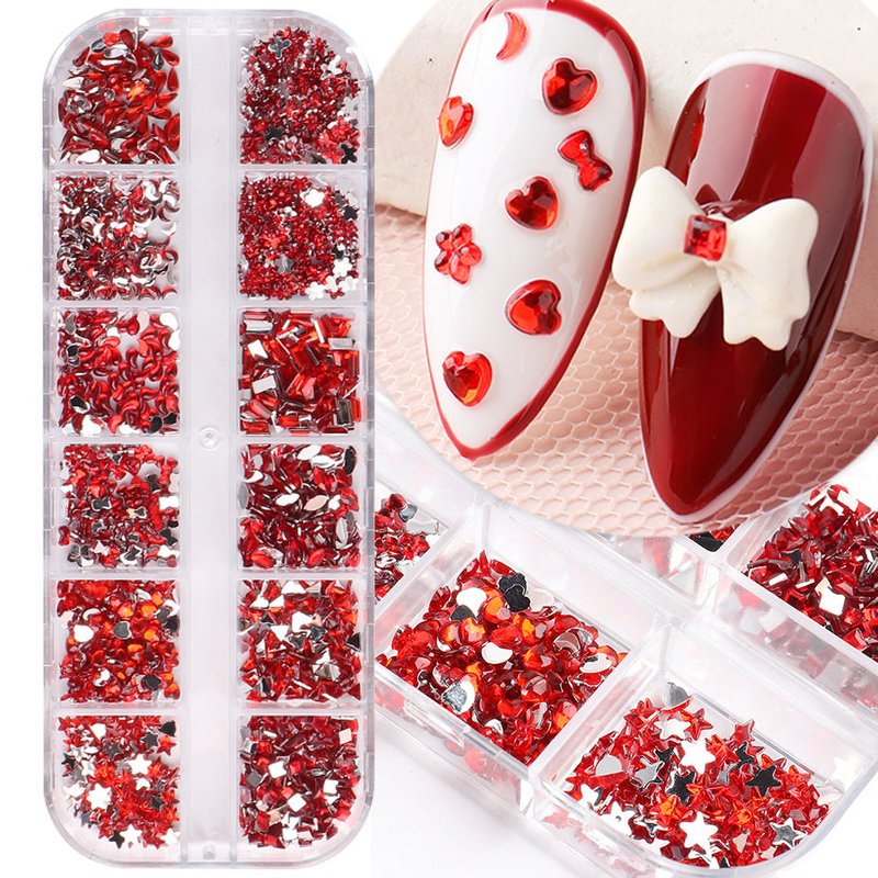 12 Grid Crystal Glass Diamond Nail Stickers Set