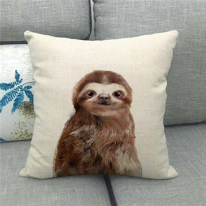 Cute Owl Print Linen Pillowcase - 45x45cm Pastoral Cartoon Decor