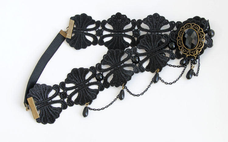 Pearl Lace Headband - Black