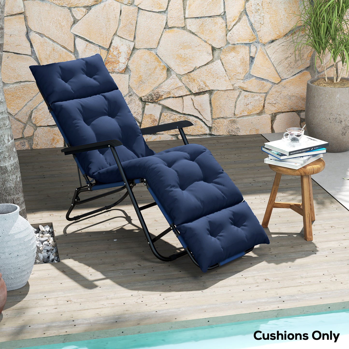 Outdoor Chaise Lounge Cushion - Navy Blue, 74.8" x 22" x 4"