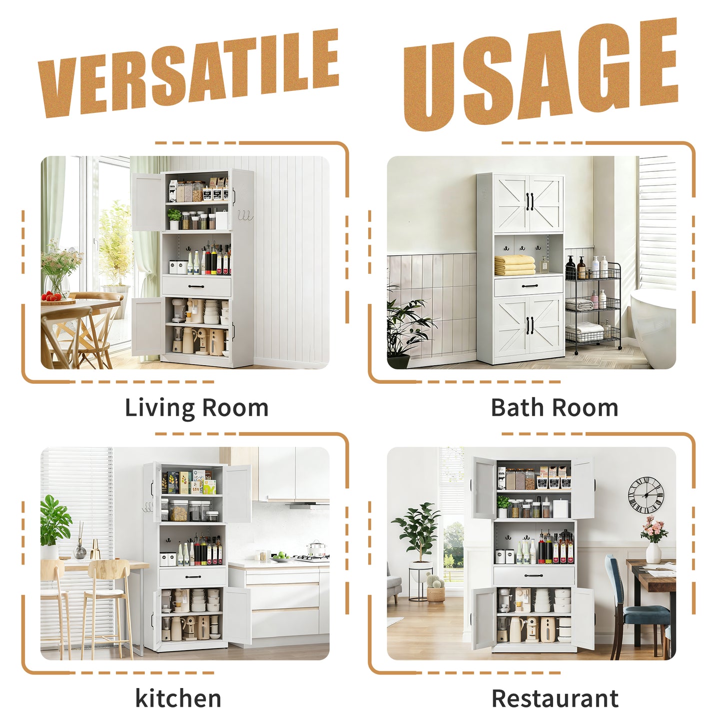 71 High White Steel Kitchen Pantry Storage Cabinet With Large
