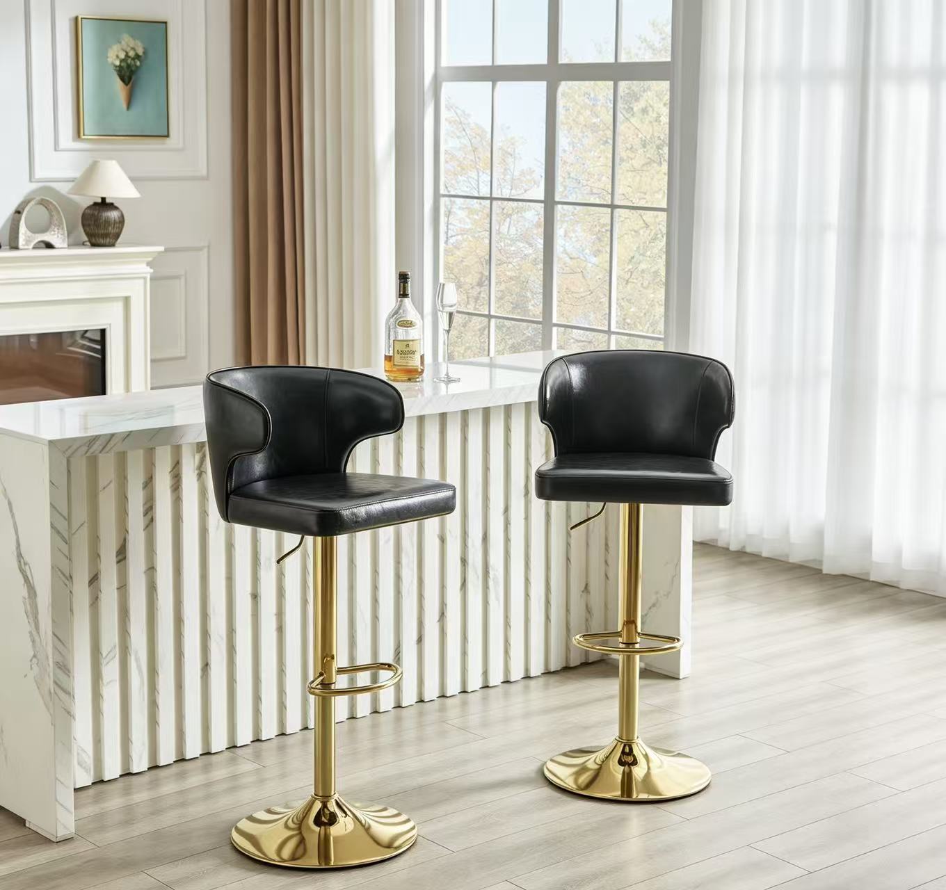 Modern Rotating Adjustable Bar Chair, PU Leather Belt Backrest Swivel