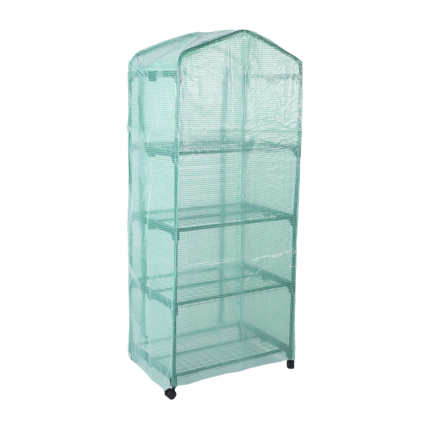 Portable Greenhouse with PE Cover, 4-Tier Indoor Outdoor Garden House with 360° Wheels