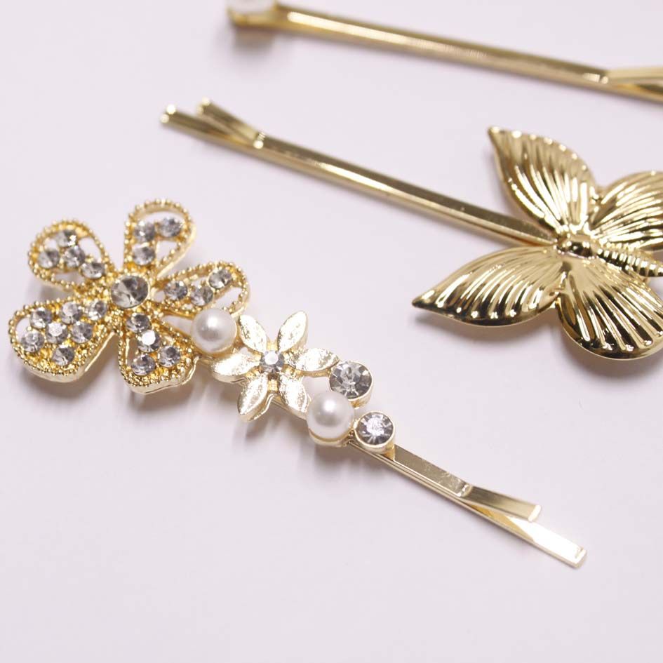 Vintage Butterfly Pearl Hair Barrettes - Set of 4