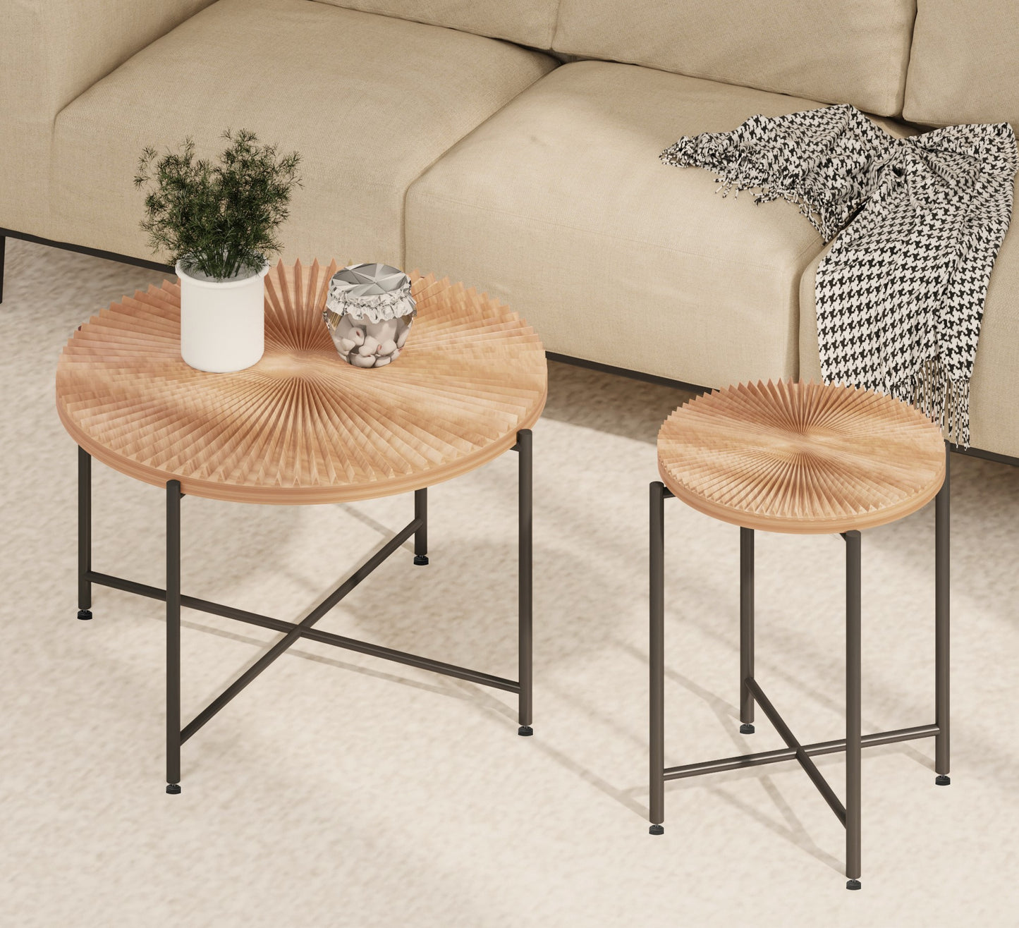 Radial Pattern 2-Piece Coffee And End Table Set -Waterproof MDF With