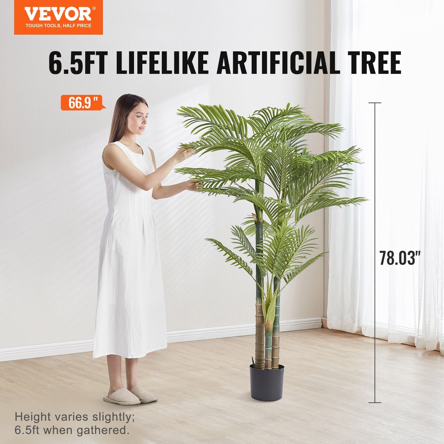 Artificial Gold Cane Palm Tree - 6.5FT Tall Faux Plant for Indoor Outdoor Decor