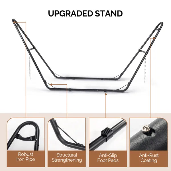 Hammock With Stand, Double-Barrel Bed, Heavy Duty Adjustable Set For