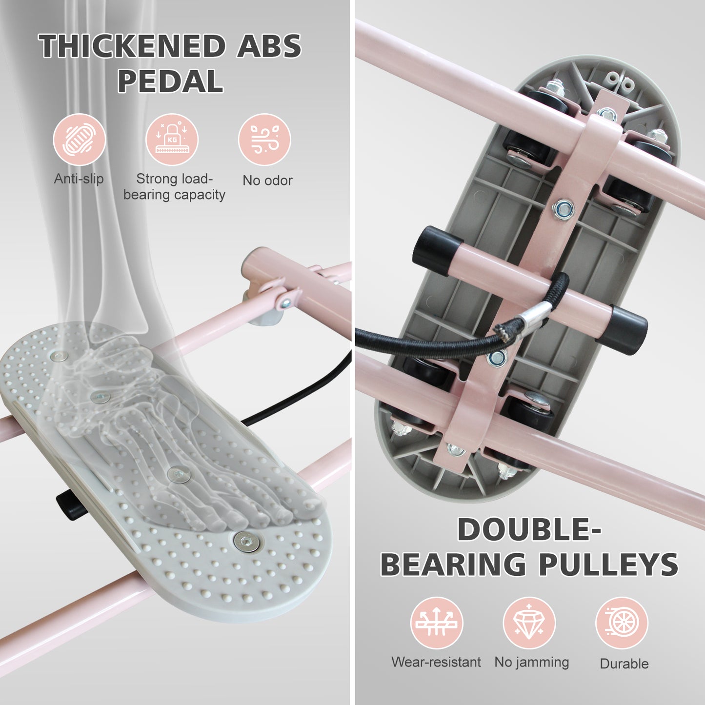 Foldable Ski Machine - Adjustable Non-Slip Pedal Trainer - Pink