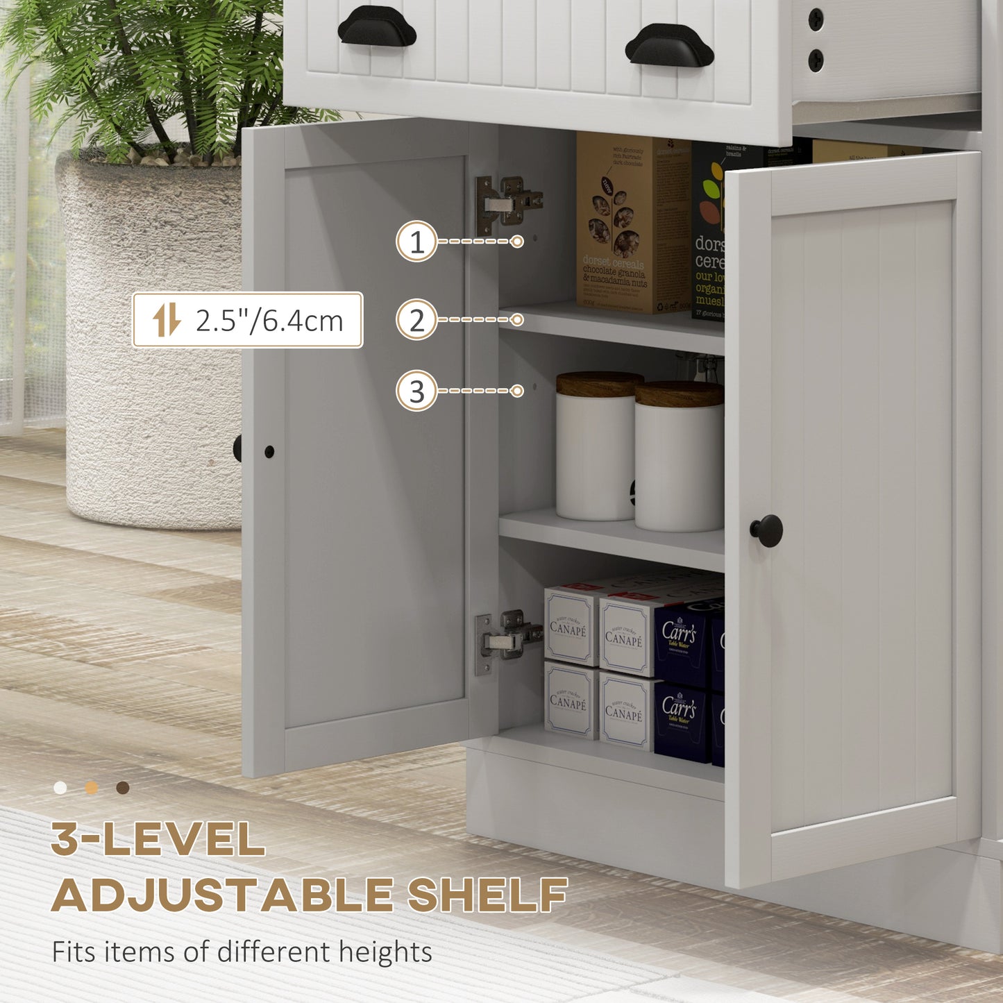 Kitchen Microwave Cabinet with Drawer, and Adjustable Shelf, Buffet