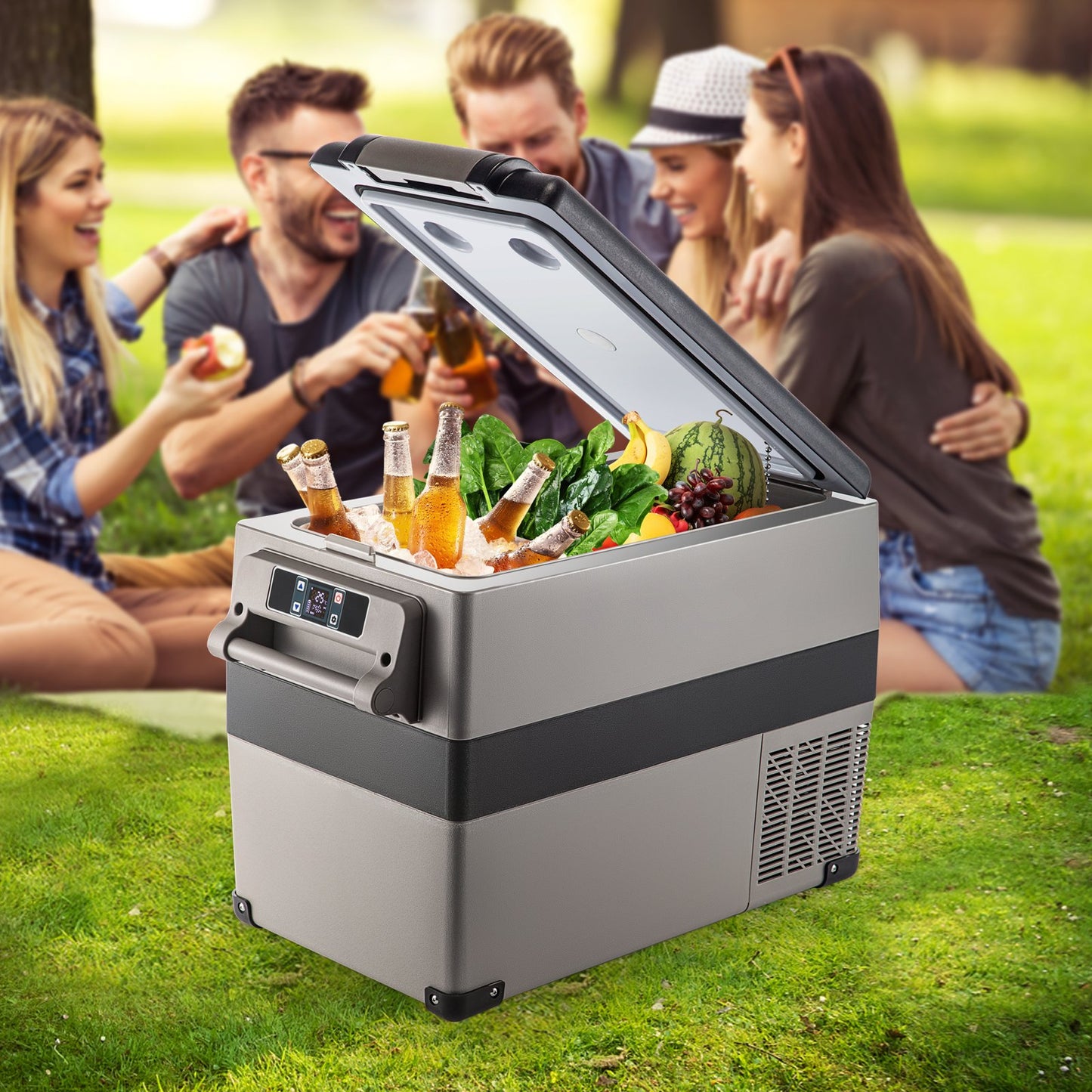 Portable 45L Car Refrigerator Cooler with App Control - 12/24V DC & 110-240V AC, Fast Cooling, Black