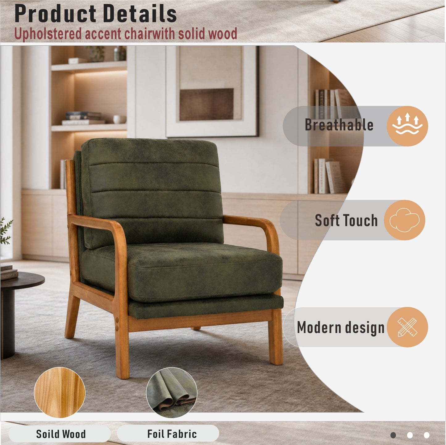 Mid-Century Modern Olive Green Fabric Armchair