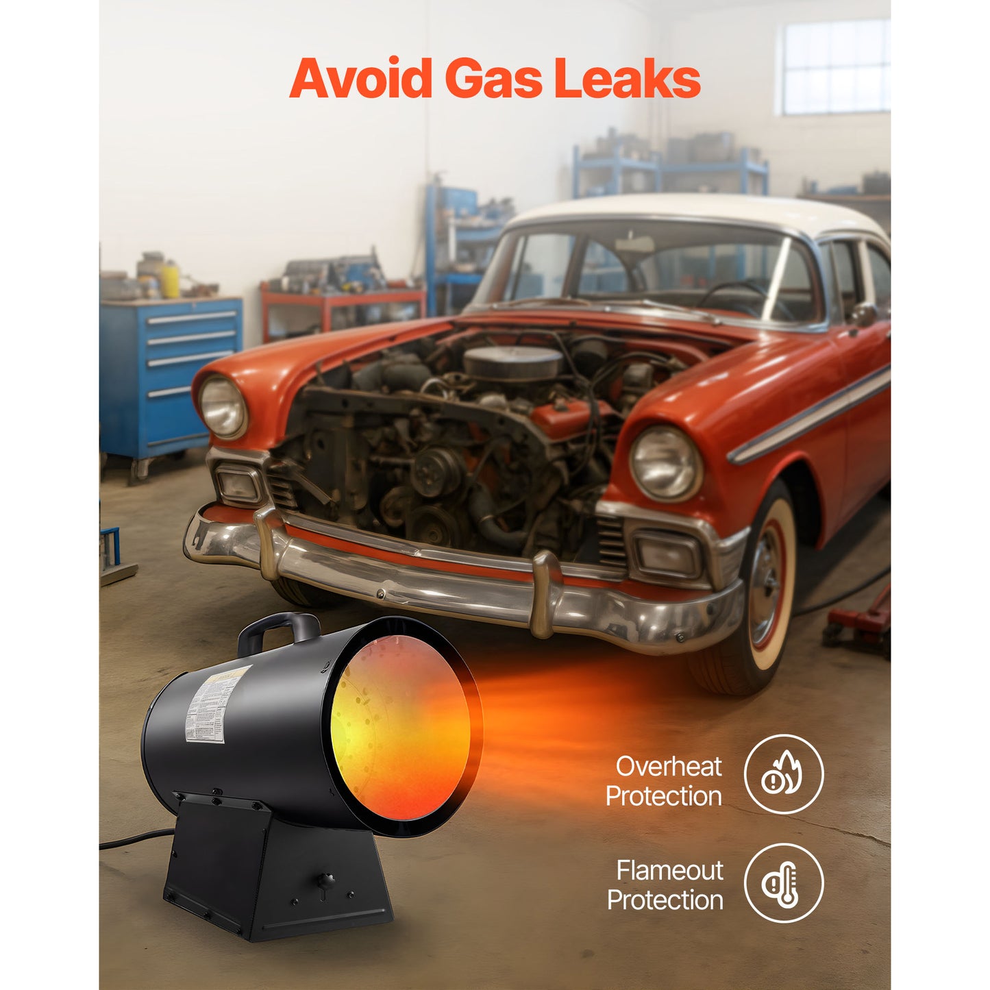 Portable Propane Heater 125000BTU Forced Air with Stepless Temp & Safety for Garage Shop