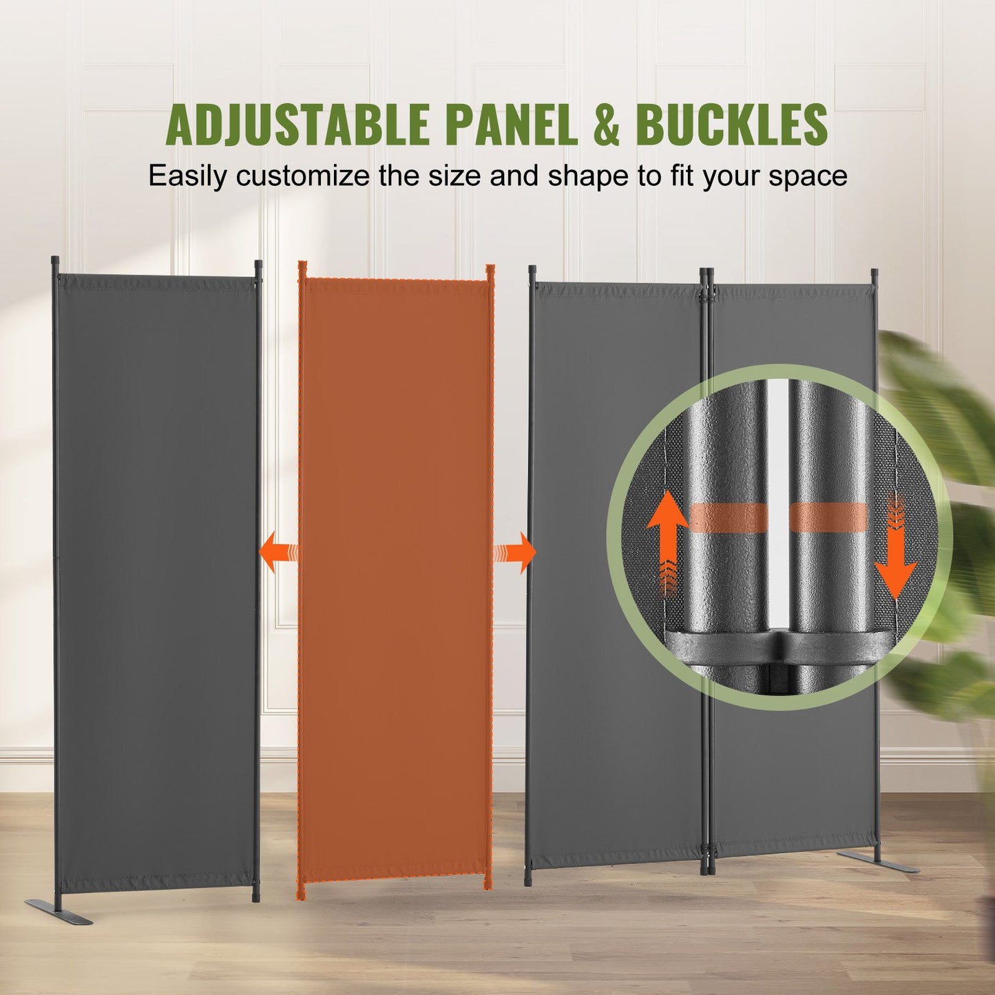 4-Panel Room Divider - Privacy Screen, Gray Fabric Partition