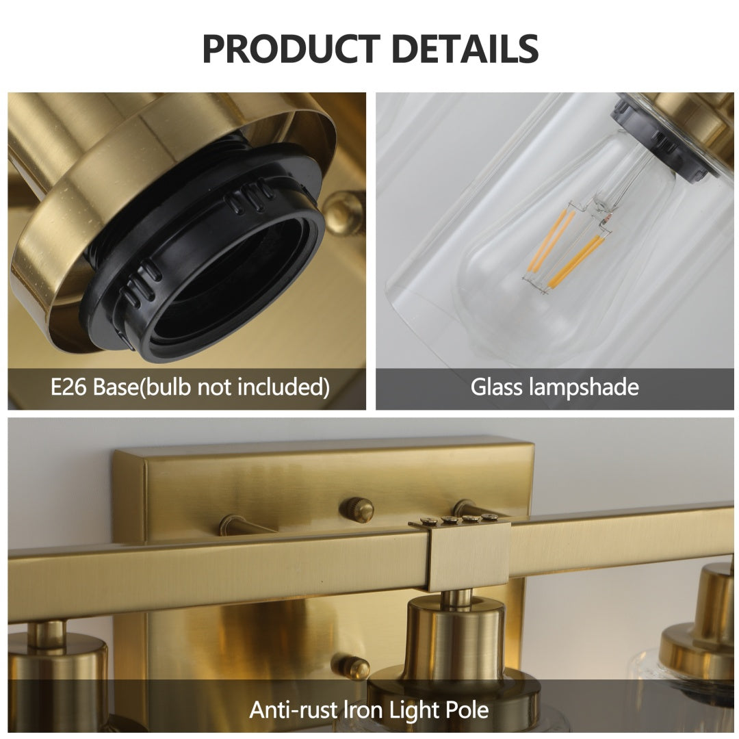 5-Light Golden Vanity Light Fixture with Clear Glass Shades