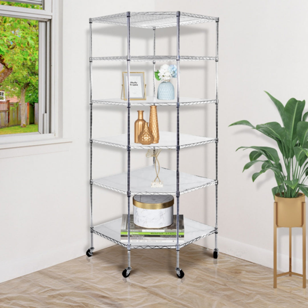 6-Layer Polygonal Corner Shelving Unit - Chrome Plated Storage Rack