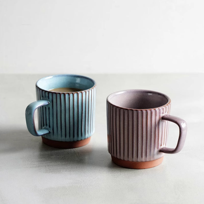 Creative Ceramic Mug with Retro Striped Design - 300ML Kitchen Drinkware
