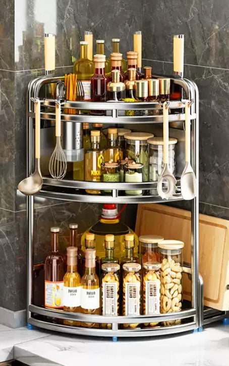 Stainless Steel Kitchen Seasoning Rack with Countertop Storage - Multiple Colors & Styles