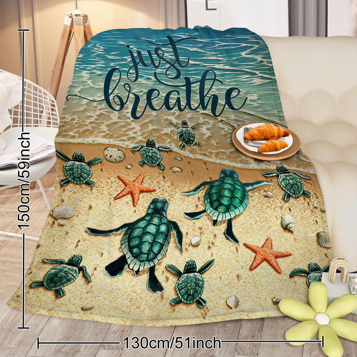 Tropical Sea Turtle Flannel Fleece Throw Blanket - Multiple Sizes