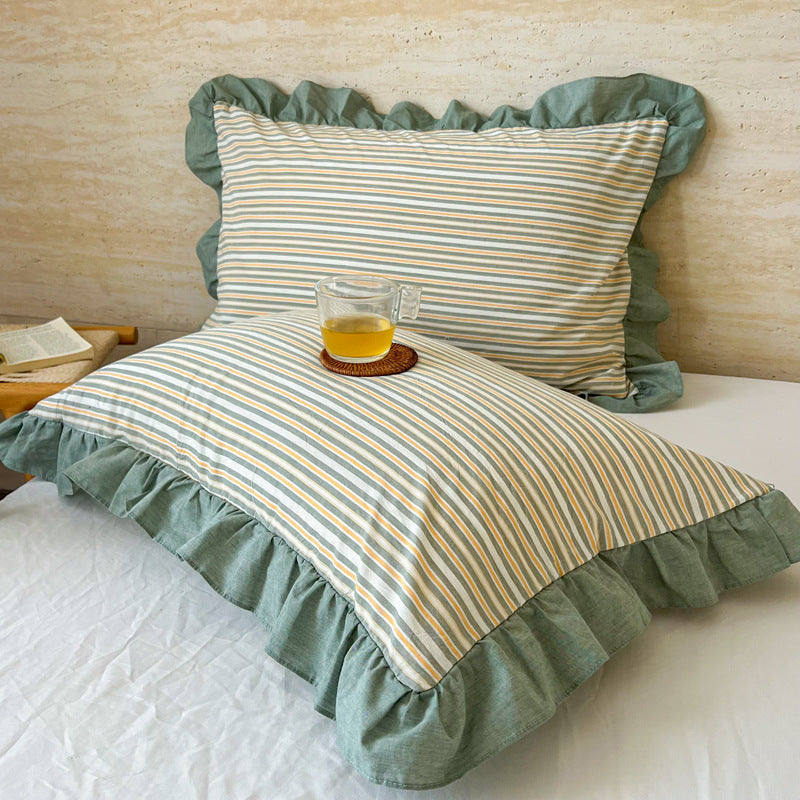 Washed Cotton Lace Pillowcase - Elegant Bedding Cover for Home Decor