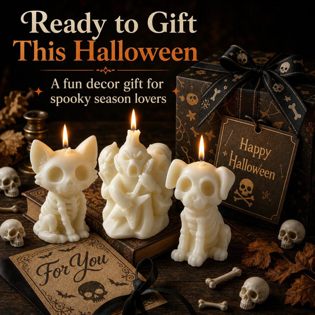 Skull Cat and Dog Aromatherapy Candles Spooky Rock N Roll Ghost Band Home Decor