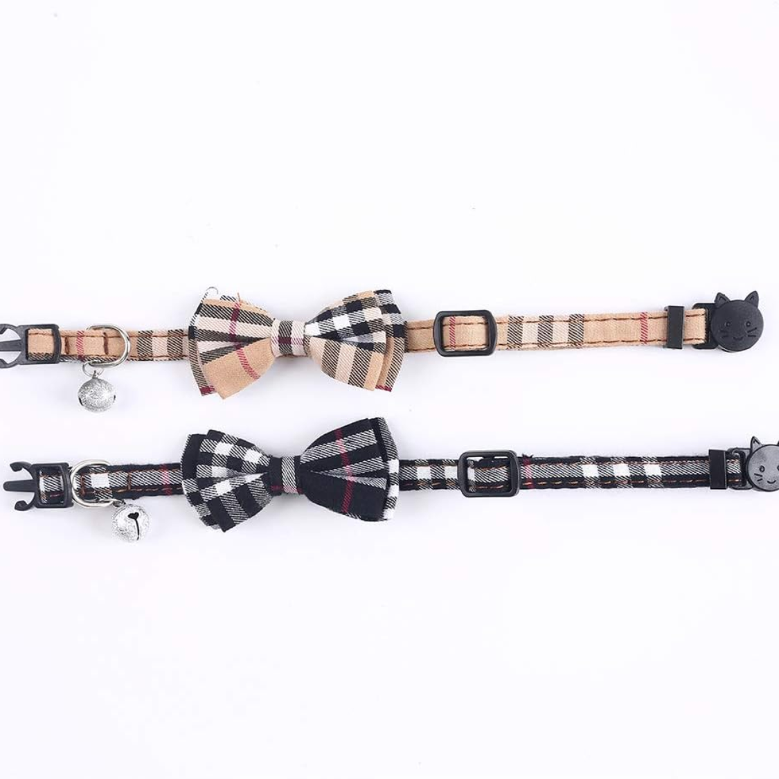 Cat Collars Breakaway 2 Pack with Removable Bow Tie and Bell - Plaid Style, Adjustable for Kittens and Cats