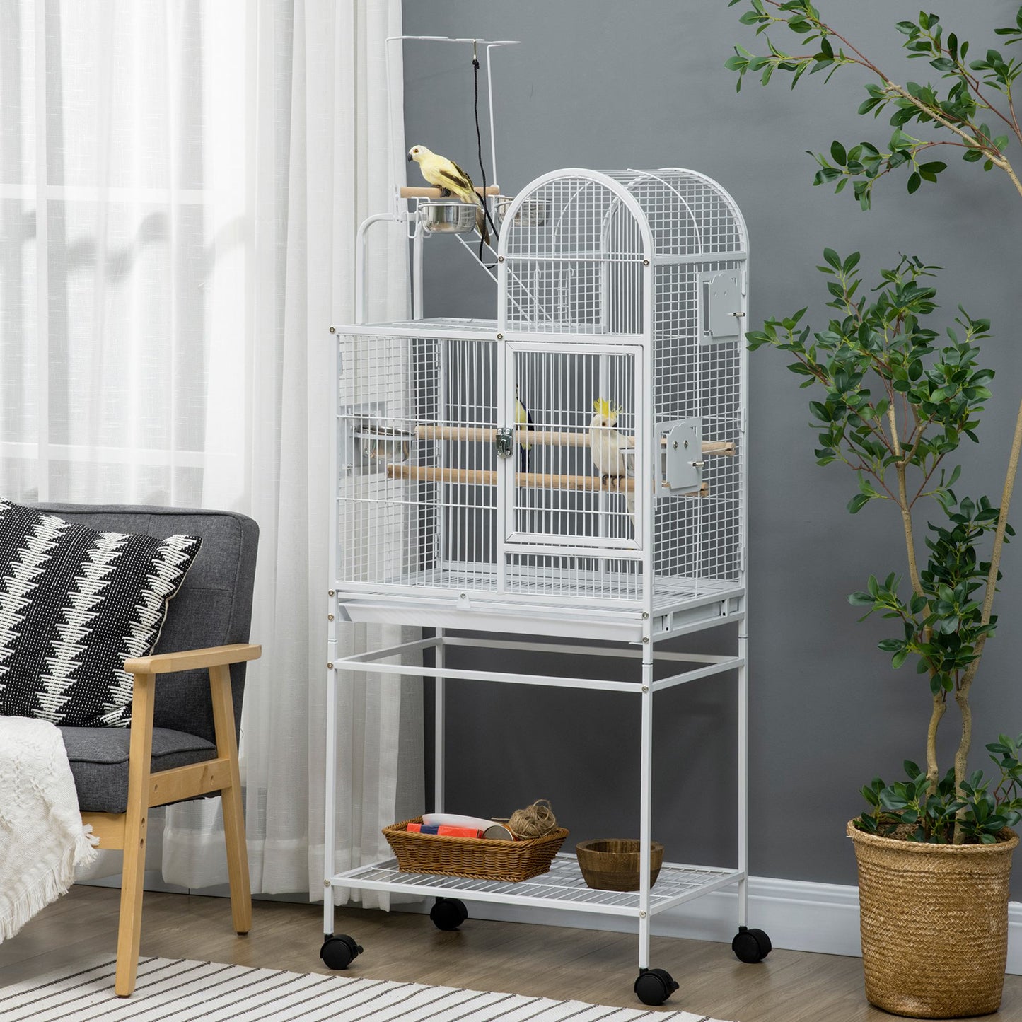 Large 55-Inch Parrot Cage with Rolling Stand, Perches & Food Cups