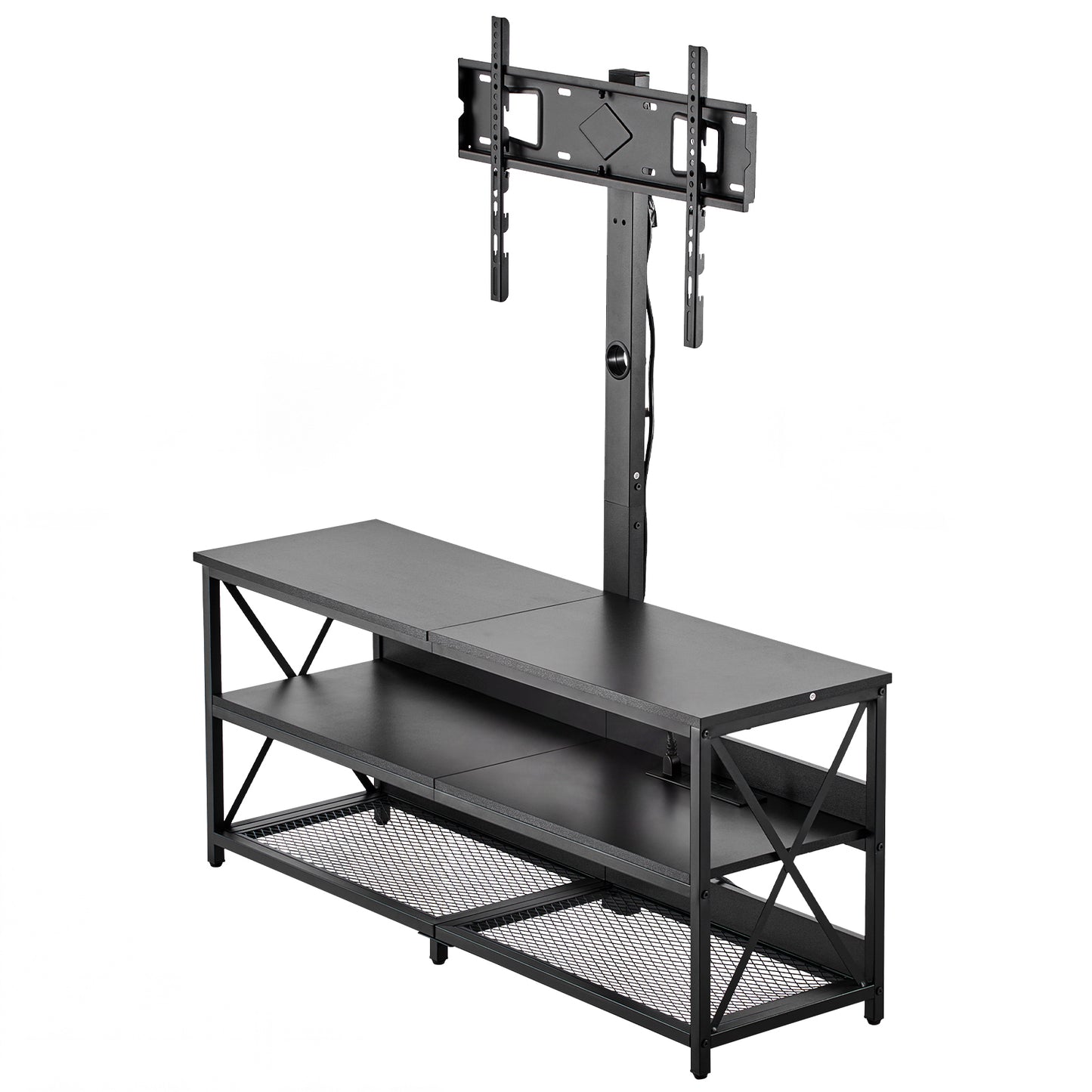 TV Stand with Mount & Power Outlet - 47.2 Inch Swivel Console for 32-75 Inch TVs, Adjustable Height, Open Storage Shelf, Black