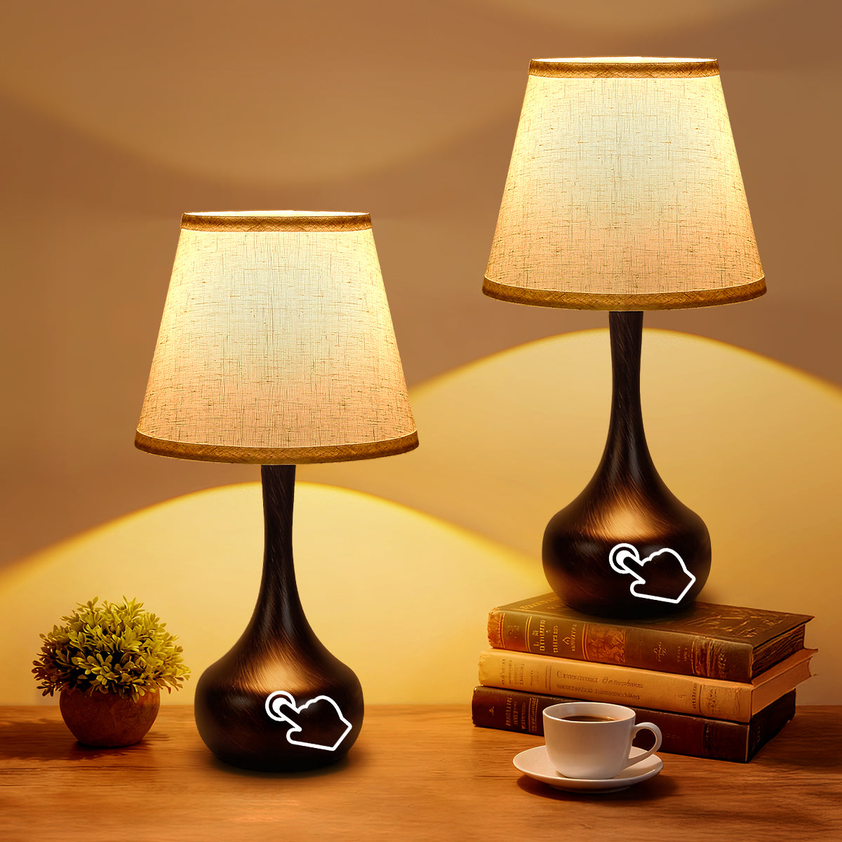 Touch Dimmable Bedside Lamps Set of 2 - LED Bulbs Included