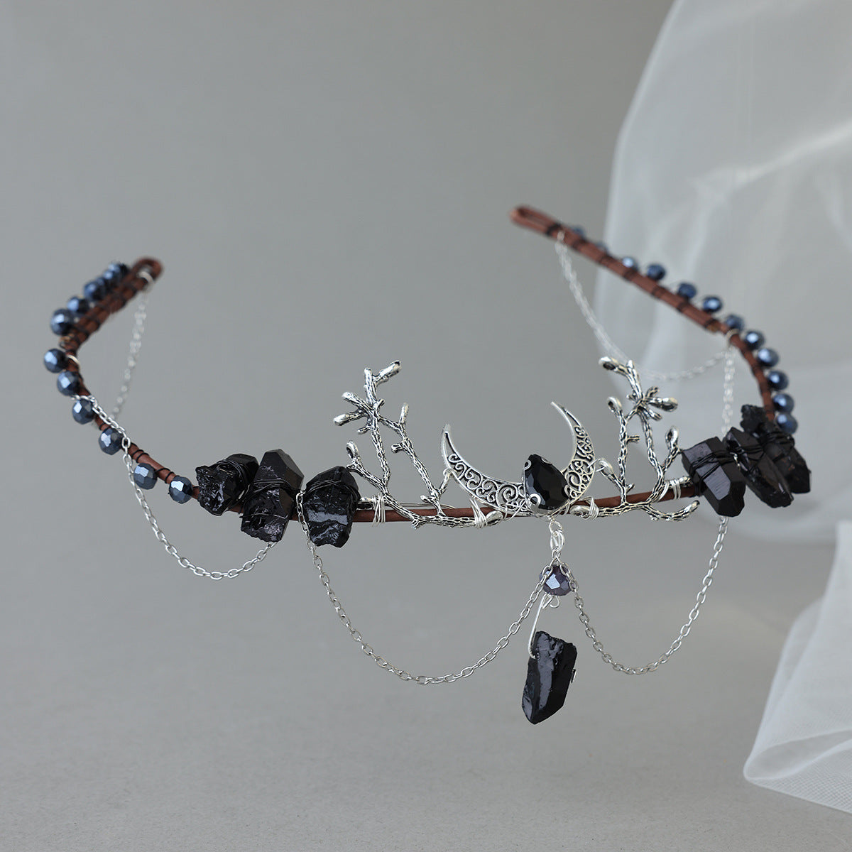 Handwoven Moon Tassel Chain Hairband - Black