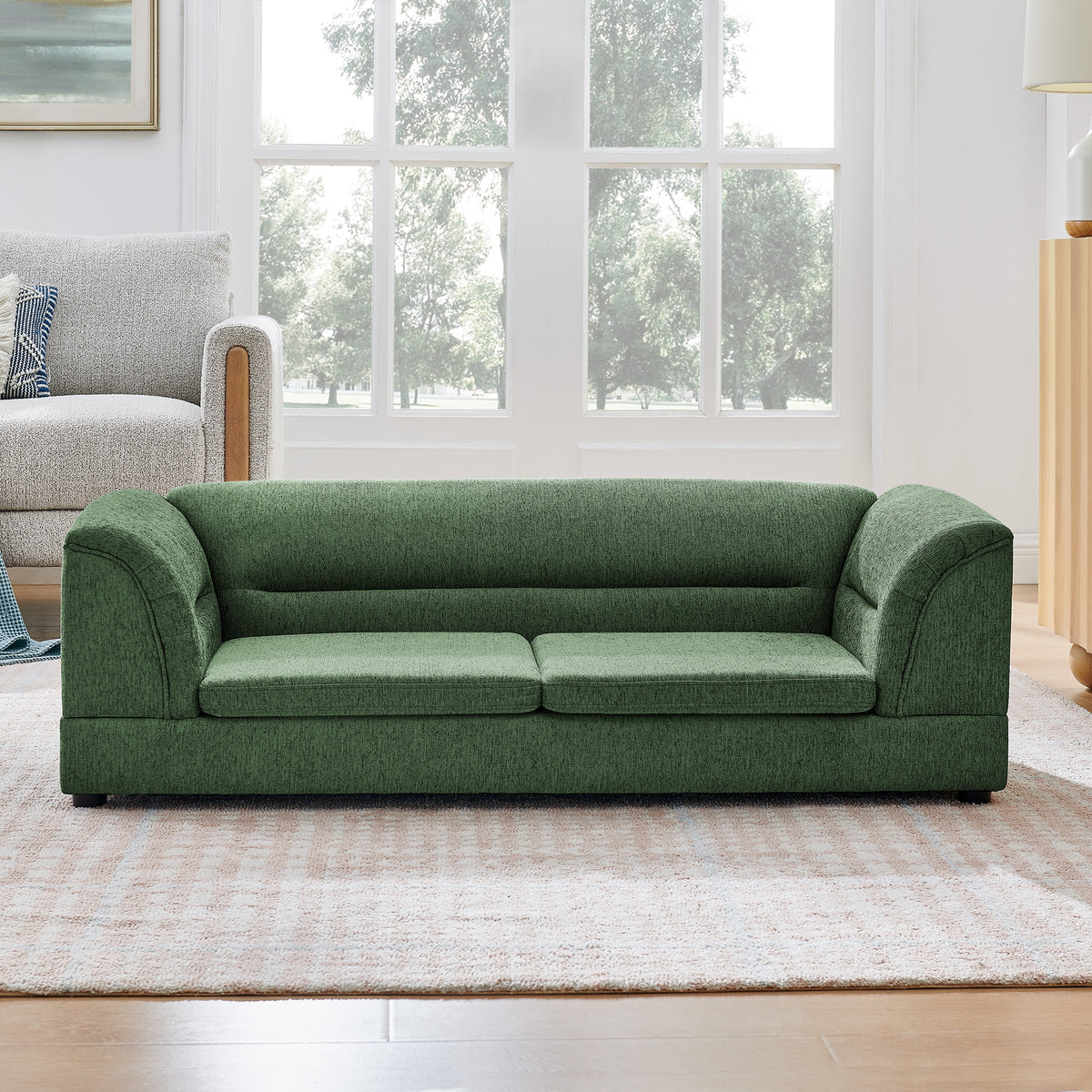 Oversized Pet Sofa Bed - Rectangular Linen Dog Couch for Large Dogs - Olive Green