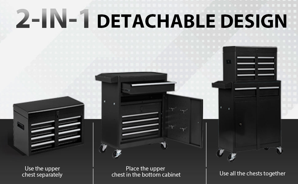 5-Drawer Rolling Tool Chest with Lockable Top and Wheels - Garage Storage Cabinet, Black