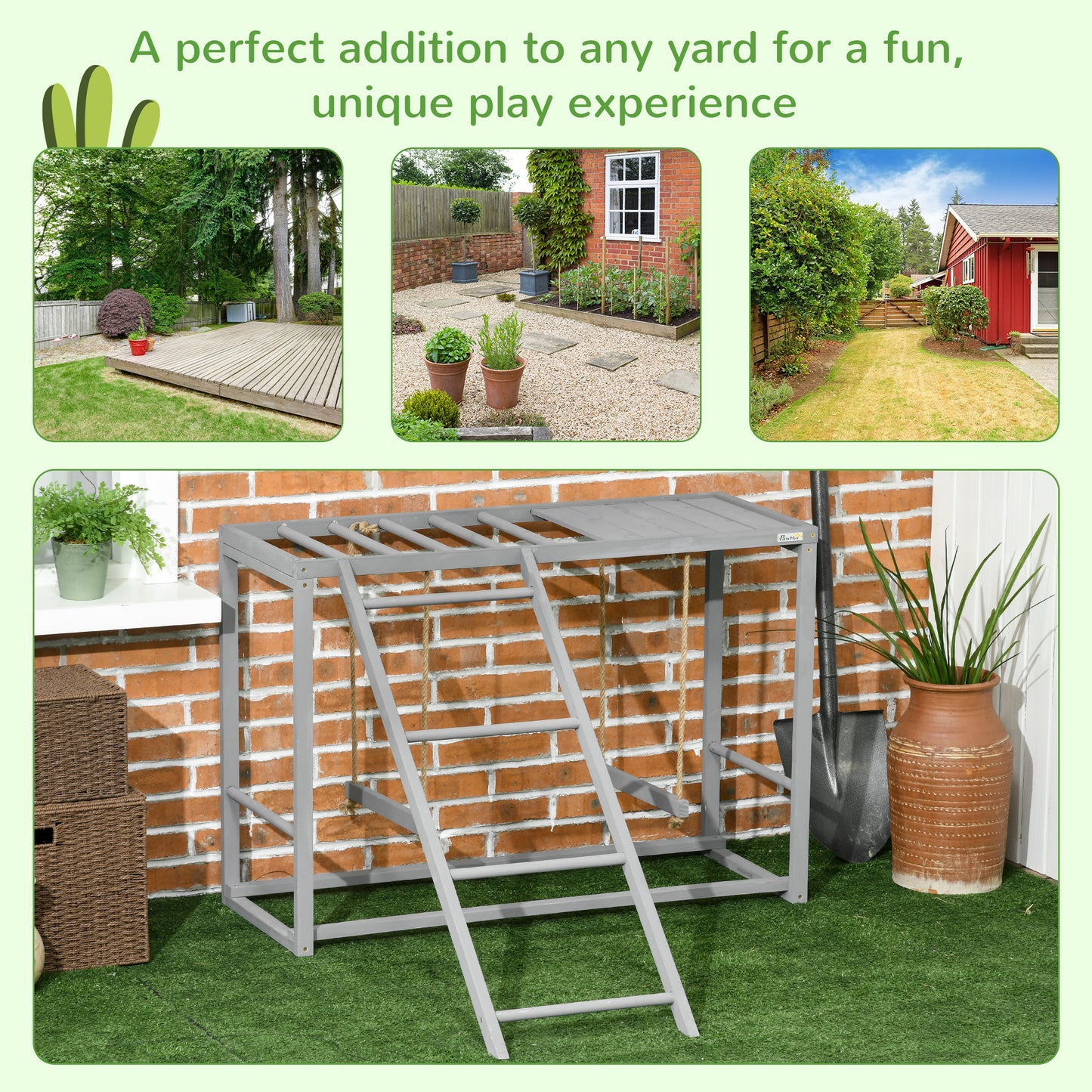 Wooden Chicken Play Set with Swing, Perches & Ladder - Gray, 1100x500x170 mm