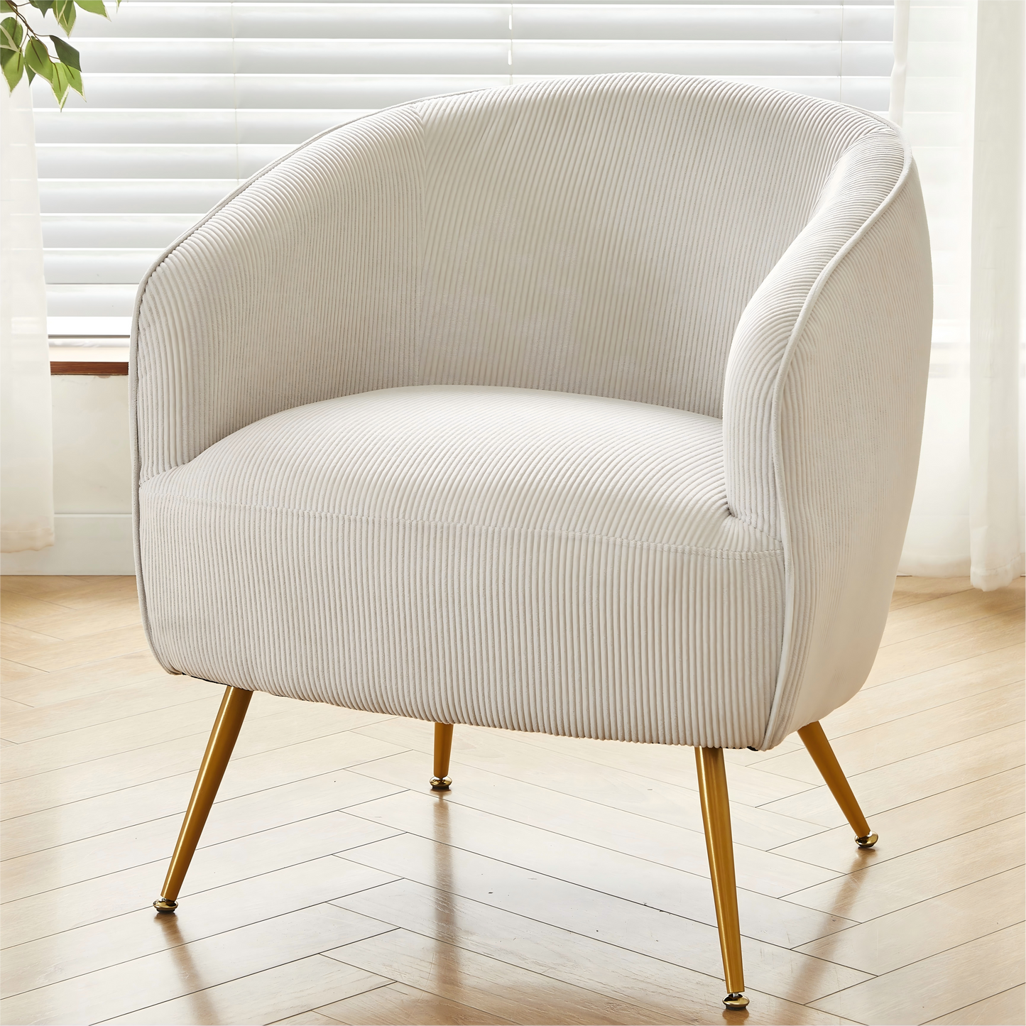 Corduroy Accent Chair With Gold Metal Legs, Modern Upholstered