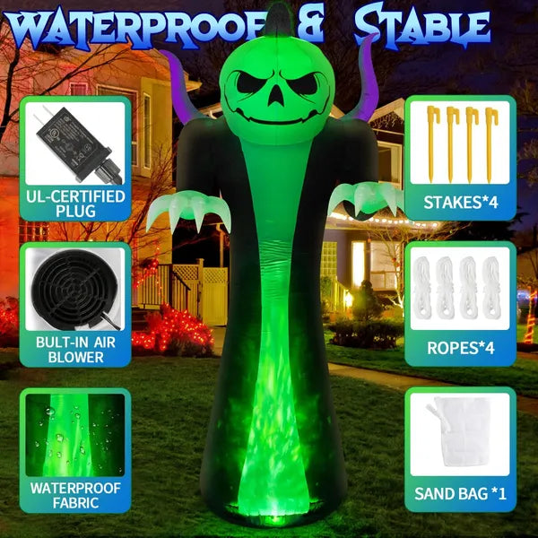 12FT Halloween Inflatable Giant Pumpkin Reaper Ghost Decoration with LED Lights