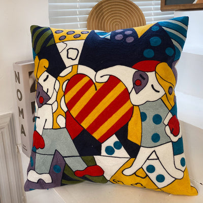 Decorative Embroidered Cushion Cover Abstract Picasso Style 45x45 cm