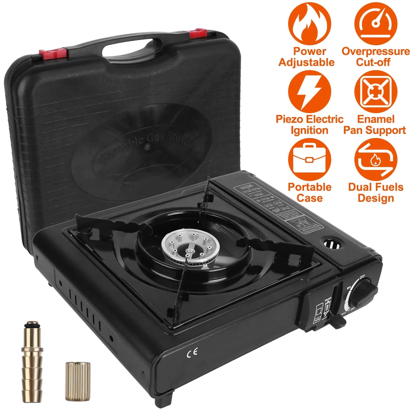 Portable Camping Stove with Piezo Ignition - 8000 BTU Dual Fuel Burner