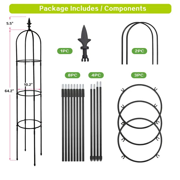 6.2ft Garden Obelisk Trellis for Climbing Plants, Vines & Flowers - Black