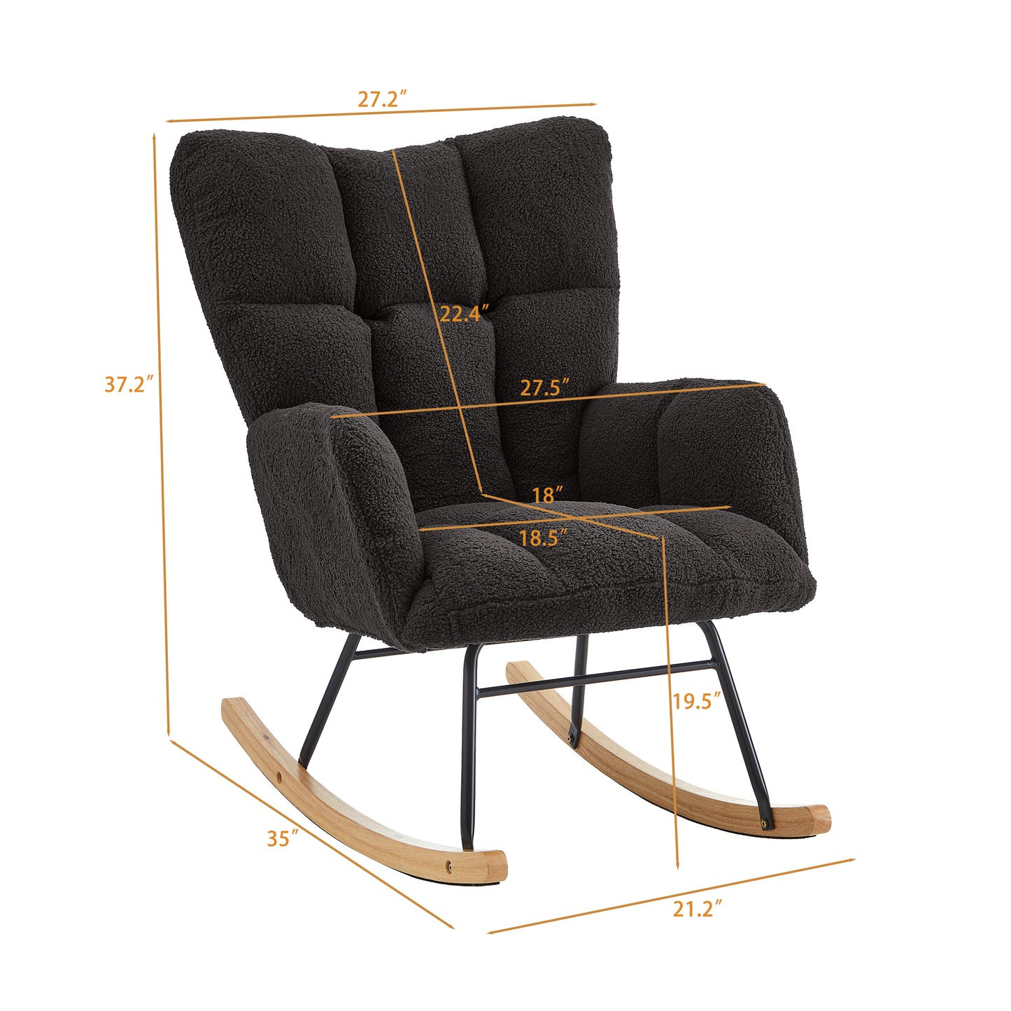 Dark Gray Tufted Teddy Fabric Rocking Chair with Metal Frame